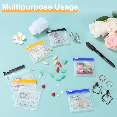 Serfeymi 48 Pcs Zippered Pill Pouches Organizer Plastic Bags 3 X 3 Inches 12 mil Self Sealing with Slide Lock Writable label Translucent Travel Medicine Storage Bag Case and 1 Pc Marker-Green+Blue in Saudi Arabia