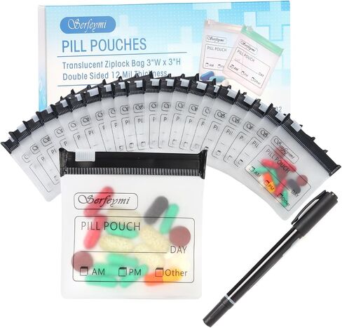 Serfeymi 48 Pcs Zippered Pill Pouches Organizer Plastic Bags 3 X 3 Inches 12 mil Self Sealing with Slide Lock Writable label Translucent Travel Medicine Storage Bag Case and 1 Pc Marker-Green+Blue in Saudi Arabia