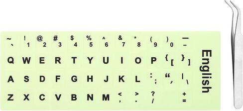 MECCANIXITY English Keyboard Sticker Replacement Keyboard Cover 11x13mm Fluorescent Background with Black Lettering with Tweezer for PC Laptop Desktop in Saudi Arabia