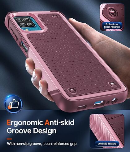 حافظة هاتف LeYi لهاتف Samsung Galaxy A12، حافظة هاتف Samsung A12 مع 2 واقي شاشة، طبقة مزدوجة واقية من البولي كربونات الصلب وحافظة ناعمة مقاومة للصدمات لهاتف Galaxy A12، أحمر وردي in Kuwait