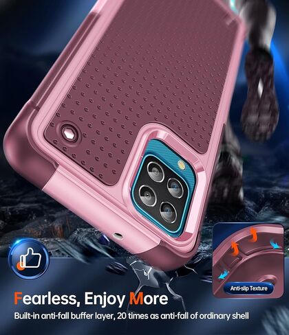 حافظة هاتف LeYi لهاتف Samsung Galaxy A12، حافظة هاتف Samsung A12 مع 2 واقي شاشة، طبقة مزدوجة واقية من البولي كربونات الصلب وحافظة ناعمة مقاومة للصدمات لهاتف Galaxy A12، أحمر وردي in Kuwait