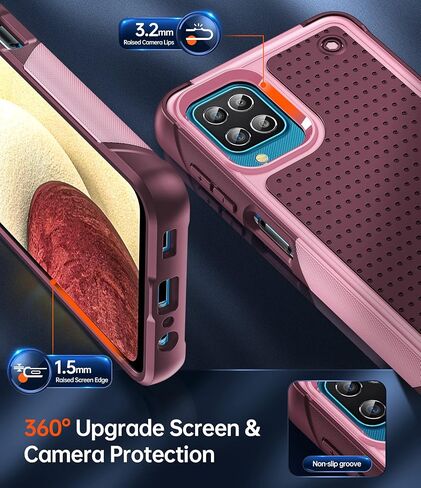 حافظة هاتف LeYi لهاتف Samsung Galaxy A12، حافظة هاتف Samsung A12 مع 2 واقي شاشة، طبقة مزدوجة واقية من البولي كربونات الصلب وحافظة ناعمة مقاومة للصدمات لهاتف Galaxy A12، أحمر وردي in Kuwait