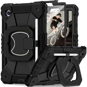 Galaxy Tab A9 Case 8.7 Inch 2023, Heavy Duty Galaxy A9 Tablet Case with Screen Protector 360 Rotating Handle Shoulder Strap, Shockproof Case for Samsung Galaxy Tab A9 (SM-X110/X115/X117), Red
