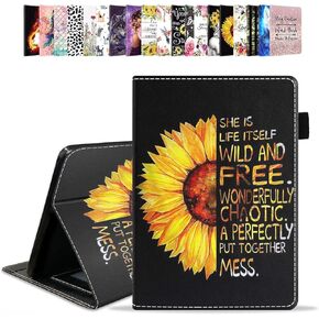 Case for Amazon Kindle Fire HD 10 Tablet 10.1" (9th/7th Gen, 2019/2017 Release) - PU Leather Folio Case with Smart Auto Wake/Sleep, Sunflower Floral Quote