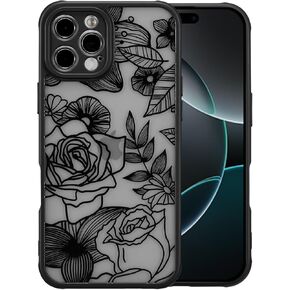XIZYO for iPhone 16 Pro Case, Floral Rose Cute Phone Case for Women Girls Aesthetic Pattern Print Slim TPU Bumper Case Shockproof Protective Case for iPhone 16 Pro 6.3 Inch, Black
