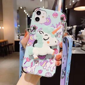 Guppy for iPhone 11 Women Girls 3D Cute Cartoon Funny Unicorn Animal Kawaii Style with Laryard & Stand Protective TPU Case for iPhone 11 Pink