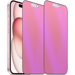 2 Pack Matte Anti-Blue Privacy Tempered Glass for iPhone 14 Pro/iPhone 15 / iPhone 16 Anti-glare Anti-Spy Screen Protector Film Electroplated Colorful 6.1 inch
