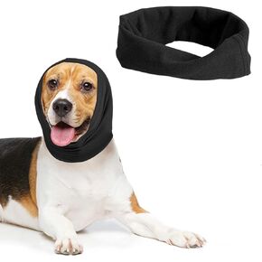 Dog Ear Muffs for Noise Protection Dog Hood for Dogs & Cats Breathable Calming Band for Dogs & Cats Head Wrap with Anxiety Relief (Black, Middle)