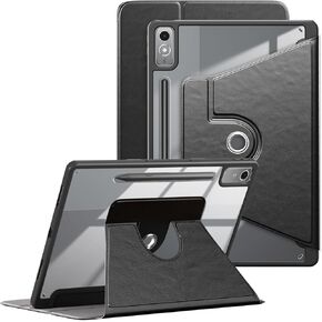 حافظة دوارة 360 درجة لجهاز Lenovo Tab P12 مقاس 12.7 بوصة TB371FC 2023، حامل عرض متعدد الزوايا وغطاء خلفي ذكي شفاف مع حامل قلم وتنشيط/نوم تلقائي، أسود