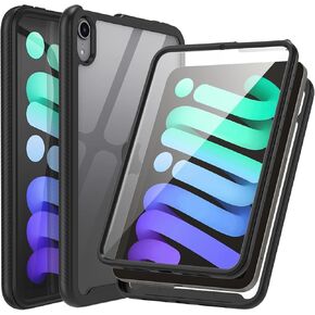 حافظة هاتف CBUS شديدة التحمل مع واقي شاشة مدمج متوافق مع iPad Mini 6 (2021) الجيل السادس - جسم كامل (أسود)