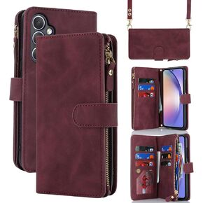 Jaorty for Samsung Galaxy A54 5G Wallet Case for Women Men with Card Holder, Galaxy A54 Crossbody Phone Cases with Strap Shoulder Lanyard, Zipper Pocket PU Leather Kickstand Purse,6.4 Inch Black