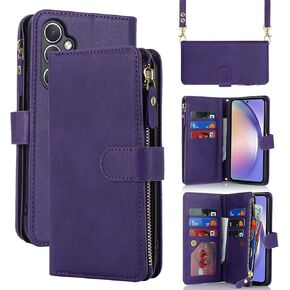 حافظة محفظة Jaorty لهاتف Samsung Galaxy A54 5G للنساء والرجال مع حامل بطاقات، وحافظات هاتف Galaxy A54 Crossbody مع حزام كتف وجيب بسحاب من جلد البولي يوريثان ومحفظة بمسند، 6.4 بوصة أسود in Kuwait