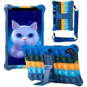 Tablet Case for Lenovo/Huawei/Samsung Galaxy Universal 8 inch Case Soft Anti-Stress Silicone Cover with Stand Lanyard Pen for Universal 8 inch Pop Anxiety Relief Fidgets(Colorful Light Blue)