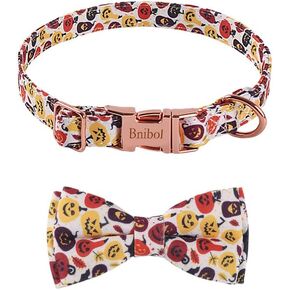Halloween Pumpkin Pattern Dog Collar,Multicolored Bow Tie Dog Collar with Metal Adjustable Buckle,Soft and Comfortable Ghost Dog Collars for Large Dogs.(Orange, L)