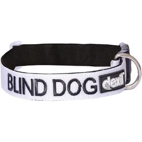 Blind Dog White Color Coded Alert Warning S-M L-XL Buckle Dog Collars (S-M Collar 10-17"Lx1"W)