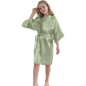 SEALINF Girls Silky Robe Kids Solid Color Kimono Sleeping Gown Bathrobe for Spa Birthday Parties Wedding Getting Ready
