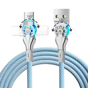 YACSEJAO Dual 180° Rotating USB Type C Cable 6.6FT 65W USB A to USB C Nylon Braided Fast Charging & Data Transfer Cable for USB C, Type C Laptop/Tablet/Phone