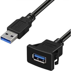 USB 3.0 Panel Flush Mount Cable - USB 3.0 Male to USB 3.0 Female AUX Flush Mount Car Mount Extension Cable for Car Truck Boat Motorcycle Dashboard Panel