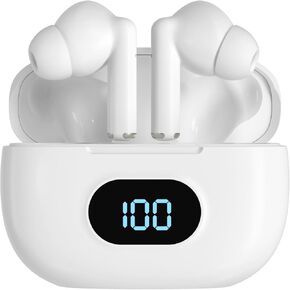 Coby True Wireless Earbuds & Battery Readout Charging Case | Mini Bluetooth Earbuds, Built-in Mic, Lightweight | Sweat-Resistant Gel Tips | Up to 10-HR Total Playtime (White)