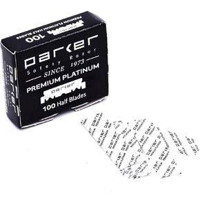 100 Parker Premium Platinum 1/2 Blades - for Professional Barber Razors, Shavette Razors and Disposable Blade Straight Razors that accept Half of a Double Edge Razor Blade