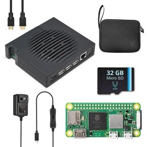 Raspberry Pi Zero W 2 - جاهز للاستخدام في حافظة Vilros Port 'n' Play - تتضمن لوحة مثبتة مسبقًا في العلبة، ومصدر طاقة، وبطاقة SD، وكابل HDMI وحقيبة تخزين من النيوبرين (أسود) in Kuwait