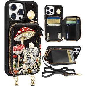 Shorogyt for iPhone 13 Pro Max Case Wallet Crossbody, RFID Blocking Card Holder Slots Designer Book Butterfly Leather Handbag Purse Phone Cases with Lanyard for iPhone 13 Promax