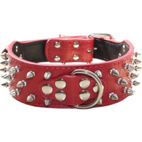 Faux Leather Spiked Studded Dog Collar for Medium Large Dogs Pit Bull Mastiff Bully Boxer (L:48-56cm, Red-2)