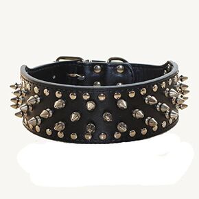 Faux Leather Spiked Studded Dog Collar for Medium Large Dogs Pit Bull Mastiff Bully Boxer (L:48-56cm, Red-2)