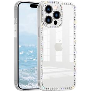 Compatible with iPhone 15 Case Clear Bling Diamond Rhinestone Cute for Girls Women Girly Case Glitter Shiny Sparkle Gem Design Soft Silicone Luxury Fashion Protective 3D Phone Case