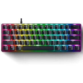 Razer Huntsman Mini (Red Switch) - لوحة مفاتيح ألعاب مدمجة بنسبة 60% (مفاتيح بصرية خطية، أغطية مفاتيح Doubleshot PBT، كابل USB-C قابل للإزالة) تخطيط QWERTY US | أسود