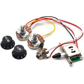 MAXCHEER Electric Guitar Wiring Harness Prewired Kit A500k B500K 18mm Shaft Big Pots 3 Way Switch Volume Tone Control Wiring Harness