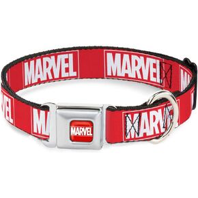 Buckle-Down Dog Collar Seatbelt Buckle Marvel Red Brick Logo Red White 9 to 15 Inches 1.0 Inch Wide,Multi Color,DC-SB-AVE-WMC187-1.0-S