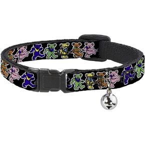 Cat Collar Breakaway Dancing Bears Black Multi Color 8 to 12 Inches 0.5 Inch Wide