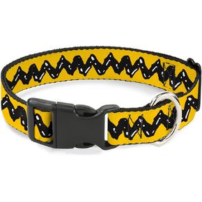 Peanuts Worldwide LLC Pet Collar, Dog Collar Plastic Buckle, Peanuts Charlie Brown Zig Zag Stripe Yellow Black, 7 to 8.5 Inches 0.5 Inch Wide