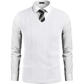 COOFANDY Men's Sweater Vest V Neck Sleeveless Pullover Sweaters Cable Knitted with Ribbing Edge