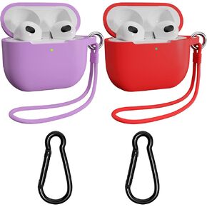 AirPods 3 Case with Keychain, 2 Packs Full Protective Skin Cover and Silicone Hand Strap Accessories for Women Men Girl with Apple 2021 Latest AirPods 3rd Generation (Navy Blue and Burgundy)