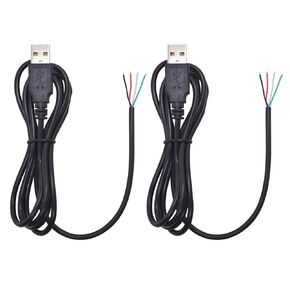 2PCS USB 2.0 Pigtail 4 Wire 1.2M/4FT USB A Male 4 Pin Bare Wire 5V/1A Power and Data Cable for DIY Cable and Replacement Repair
