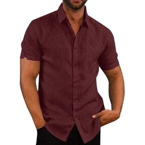 JEKAOYI Button Down Short Sleeve Linen Shirts for Men Summer Casual Cotton Spread Collar Beach Shirts