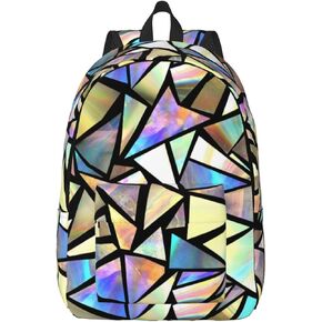 Iridescent Bright Colorful Backpack for Girls Boys Women Lightweight Canvas Bookbag Casual Daypack for Travel Outdoor Camping, 15 Inch
