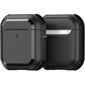DUX DUCIS AirPods Case for AirPods 2nd & 1st Generation, Protective Shockproof Cover with Keychain [Front LED Visible][Support Wireless Charging] for Airpods 1/2 （Black）