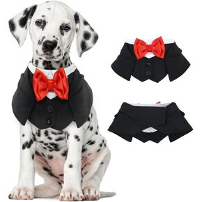 XS Dog Tuxedo Dog Wedding Bandana Dog Suit and Tie for Formal Wear Adjustable Collar Red Bowtie Dog Wedding Outfit Dog Parties Birthday Bandana Costume Boy Girl for Small Dogs Chihuahua, IKIPUKO