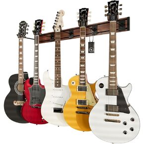 String Swing 5 Guitar Wall Rack Mount for Electric Acoustic and Bass Guitars – Walnut Print Aluminum Slatwall – Museum Quality – Made in the USA SW5RL-BW-K