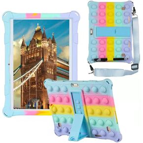 Tablet Case for Lenovo/Huawei Universal 10.1inch Case Soft Anti-Stress Silicone Case Cover with Stand Lanyard Pen for Lenovo/Huawei Pop Anxiety Relief Fidgets(Colorful Light Blue)