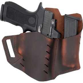 Versacarry® Commander Pro Leather Holster – 4 Sizes to Fit Most Pistols - Outside The Waistband Carry – Holds Spare Magazine – Hand Crafted in USA – Optics Compatible – 2023 – Premium Quality