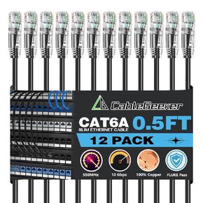 CableGeeker Patch Cables Cat6a 0.5ft (50 Pack) Slim, Cat6 Ethernet Patch Cable 10G Support, Snagless RJ45 Cat 6 Patch Cable for Patch Panel to Switch, Flexiable Network Cable - 0.5 Feet Blue