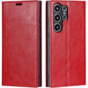 iCoverCase for Samsung Galaxy S23 Ultra Wallet Case with Card Slots Holder, Premium Leather Kickstand Feature Flip Folio Case Cover for Galaxy S23 Ultra (Red)