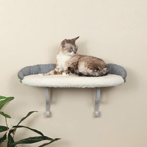 K&H Pet Products Universal Wall Mount Cat Shelf Perch for Indoor Cats, Floating Cat Bed Hammock for Kittens or Adults, Play or Sleep - Perch with Bolster Natural 24 X 14 Inches