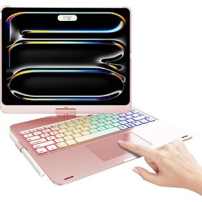 Keyboard case for iPad Pro 13 inch, Trackpad, 360° Rotatable, Rose Gold