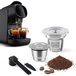 Big & Small Cup Stainless Steel Reusable Coffee Capsules Fit For L'OR Barista LM8012/60, Metal Refillable Coffee Pods Compatible With L'or Espresso Coffee Machine, With Coffee Tamper