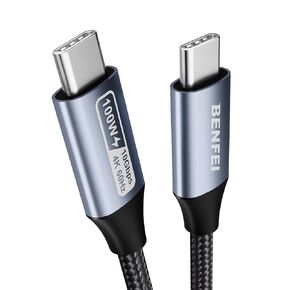 BENFEI USB C to USB C Monitor Cable(4K@120Hz), 100W PD Fast Charge, 10Gbps Data Transfer, 3ft Tangle-Free Silicone USB-C Cable [Aluminum Shell, Woven Design]